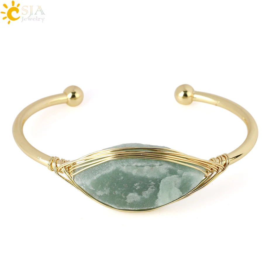 Gem Stone Open Cuffs Crystals Natural Stone Bracelet