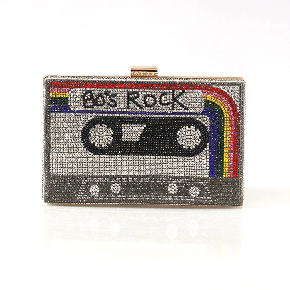 Fashion Crystal Women's Luxury Rhinestone Wedding Clutch Bag Cassette Tape Evening Bag Party Money Purses Handbags Shoulder Bag
