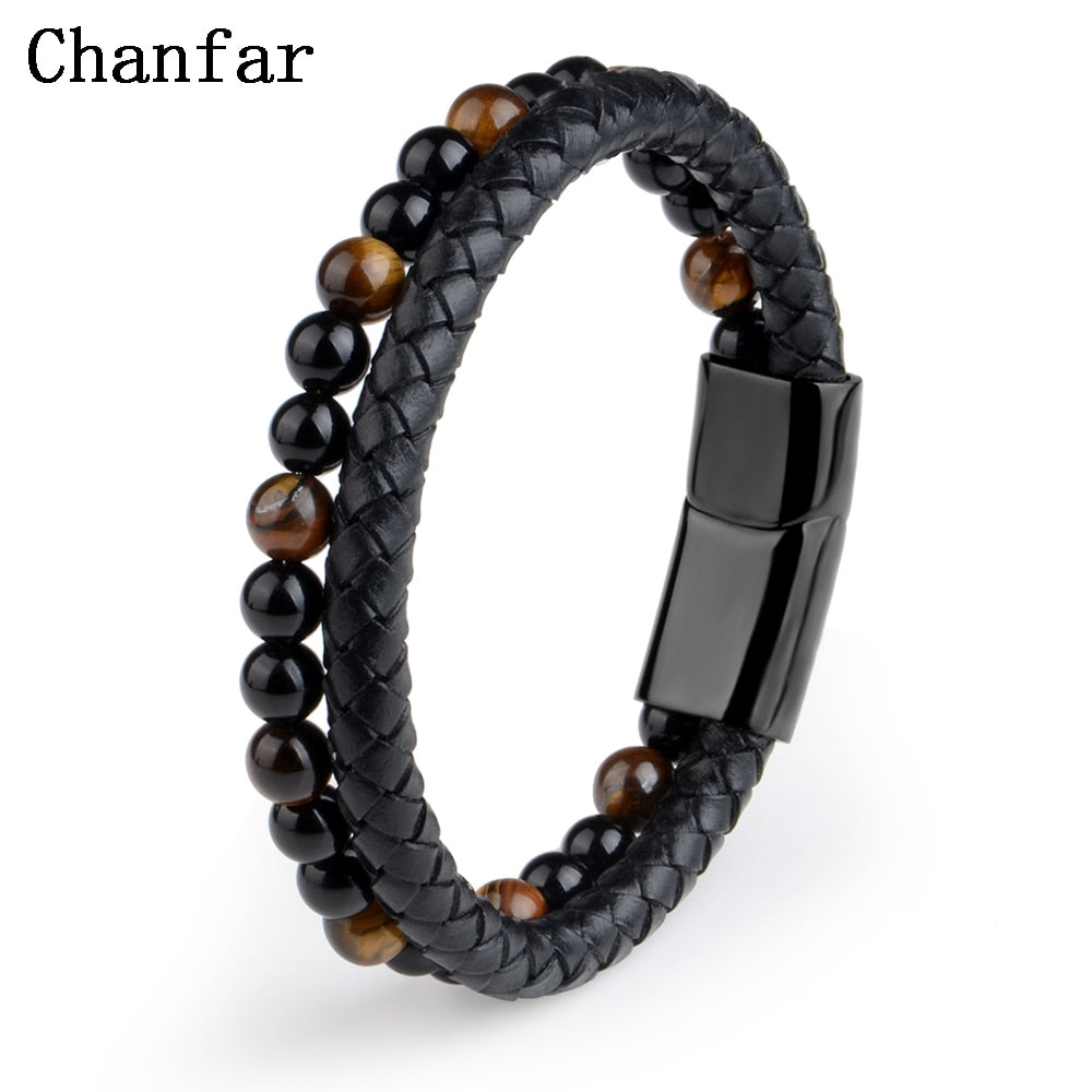 Vedazzling Natural Stone Bracelets Genuine Leather Braided Bracelet - Vedazzling Accessories