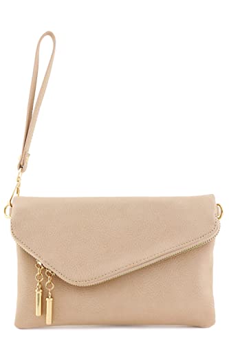 FashionPuzzle Envelope Wristlet Clutch Crossbody Bag with Chain Strap (Nude) One Size - Vedazzling Accessories