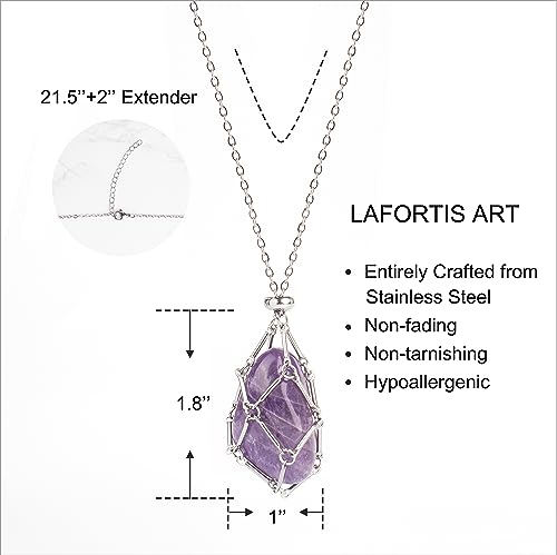 LAFORTIS 22Inch Interchangeable Crystal Holder Necklace Stainless Steel GemStones Cage Necklace Trendy Pendant Necklace for Women Men Necklace Holder for Healing Crystal