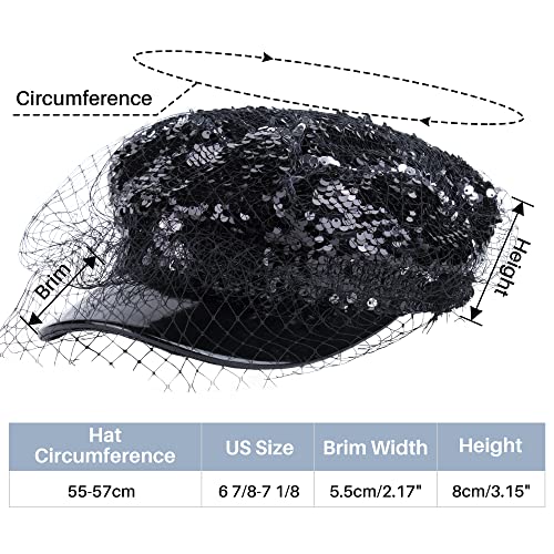 Beret Hats for Women PU Leather Newsboy Fiddler Cap with Veil Casual Baker Boy Captain Hat - Vedazzling Accessories