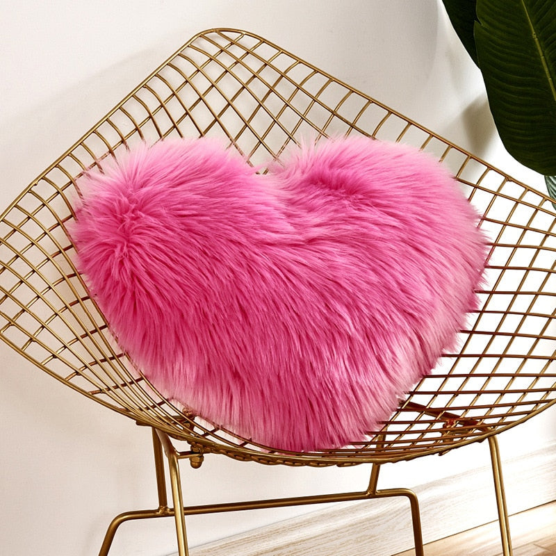 Sofa Pillow Cover+Inner Shaggy Pillow Love Heart Cushion