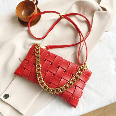 Weaved Vedazzling Chain Shoulder Bag