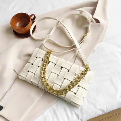 Weaved Vedazzling Chain Shoulder Bag