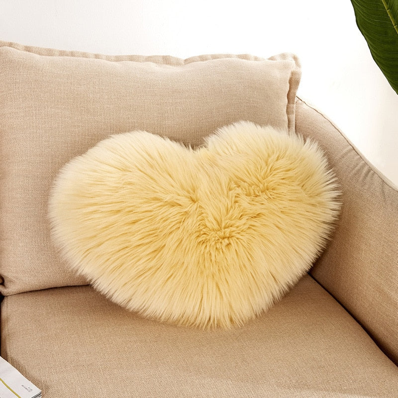 Sofa Pillow Cover+Inner Shaggy Pillow Love Heart Cushion