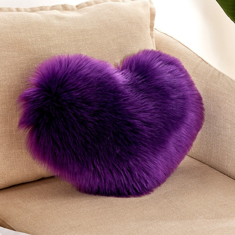 Sofa Pillow Cover+Inner Shaggy Pillow Love Heart Cushion