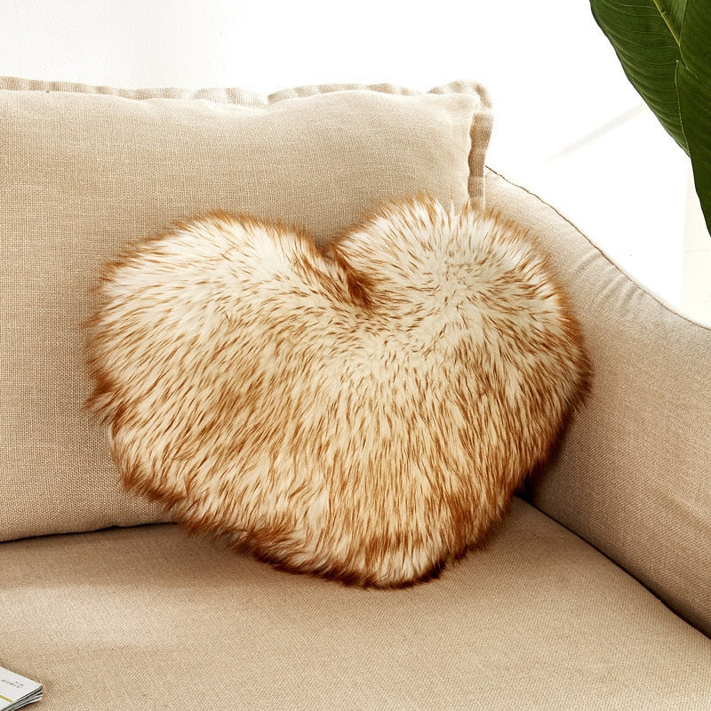 Sofa Pillow Cover+Inner Shaggy Pillow Love Heart Cushion