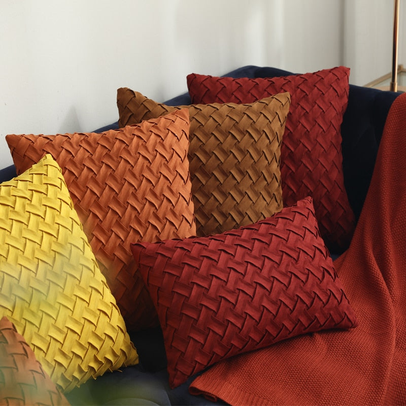 Solid Cushion Cover Soft Faux Suede Home Decorative Pillow Cover Woven Pattern - Vedazzling Accessories