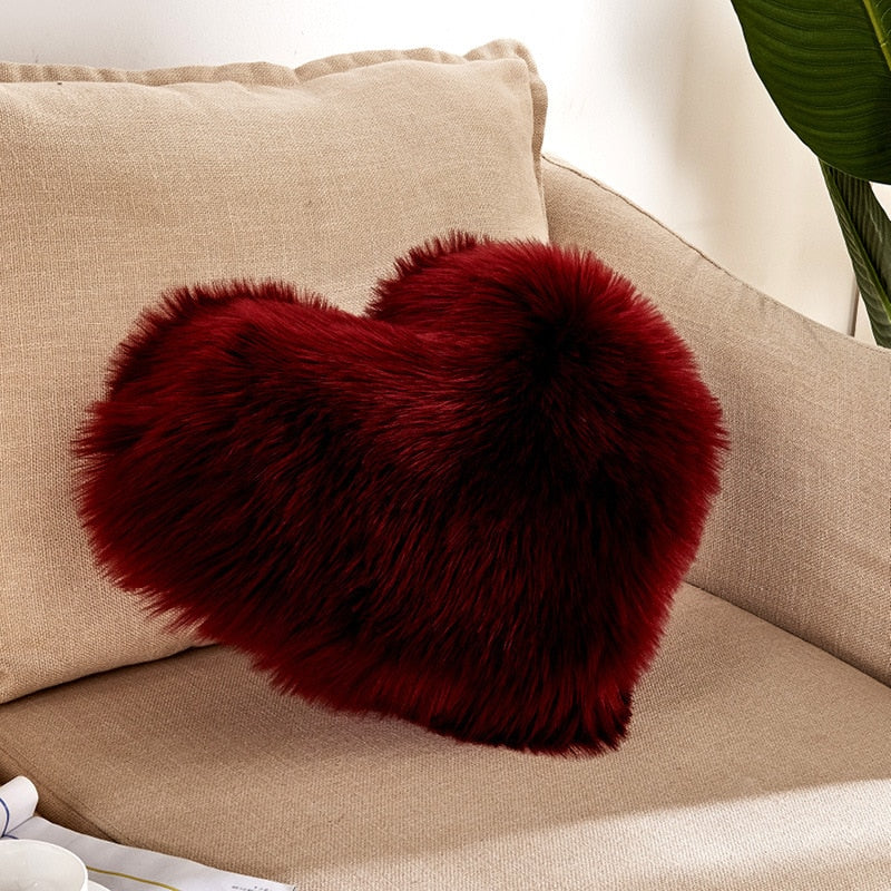 Sofa Pillow Cover+Inner Shaggy Pillow Love Heart Cushion