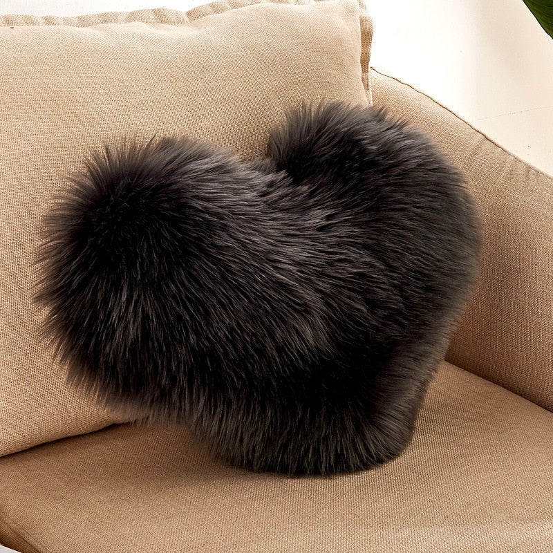 Sofa Pillow Cover+Inner Shaggy Pillow Love Heart Cushion