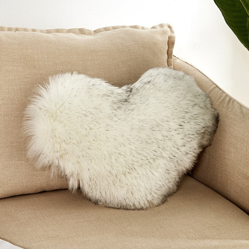 Sofa Pillow Cover+Inner Shaggy Pillow Love Heart Cushion