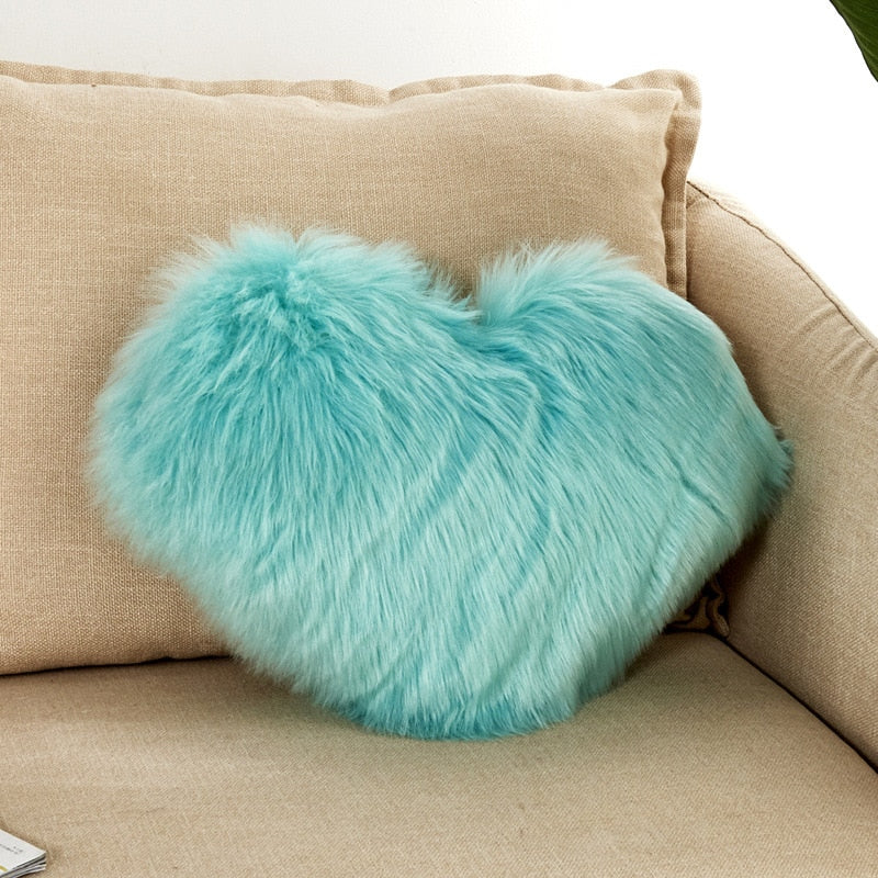 Sofa Pillow Cover+Inner Shaggy Pillow Love Heart Cushion