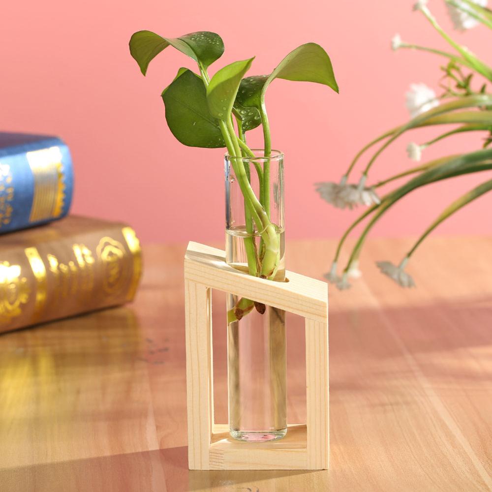 Glass and Wood Vase Planter Terrarium Table Desktop Hydroponics Plant