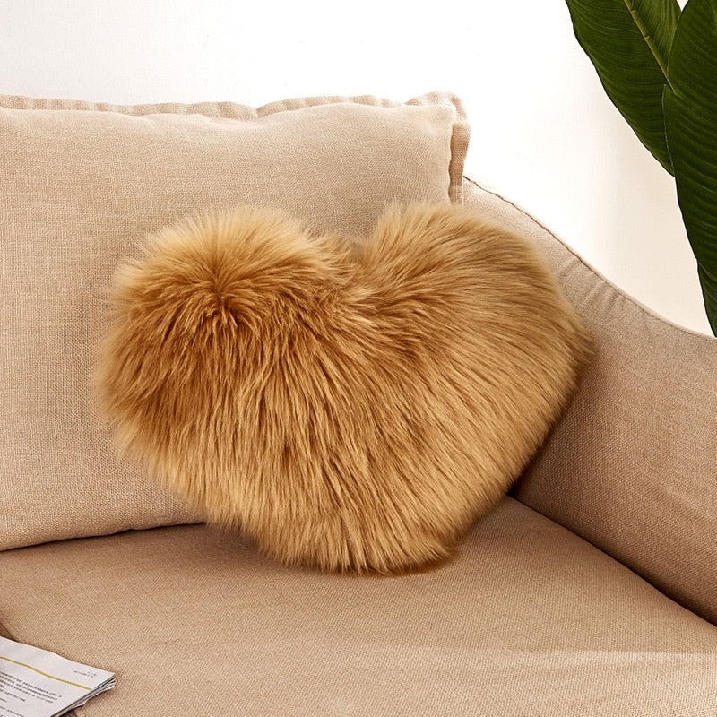 Sofa Pillow Cover+Inner Shaggy Pillow Love Heart Cushion