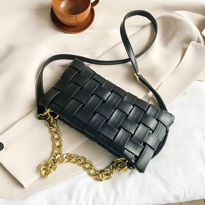 Weaved Vedazzling Chain Shoulder Bag