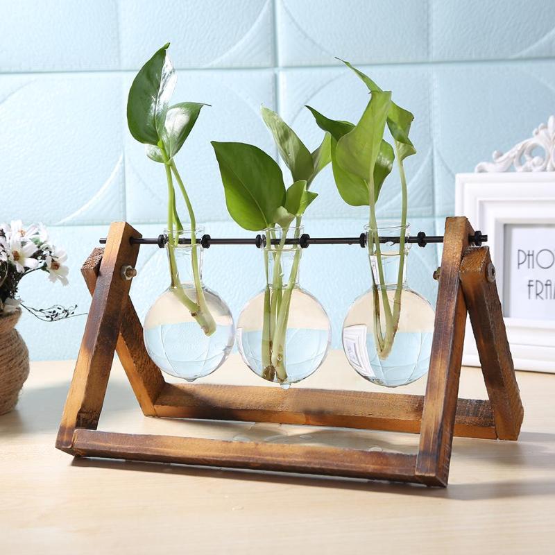 plant pot hydroponics Glass and Wood Vase Planter Terrarium Table Desktop Hydroponics Plant – Vedazzling Accessories