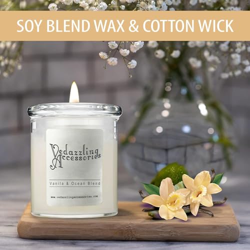 Vedazzling Accessories Vanilla and Ocean Blend Soy Wax Candle - Wick, Handpoured in NYC, 50 Hours Burn Time, Paraffin-Free, Eco-Friendly
