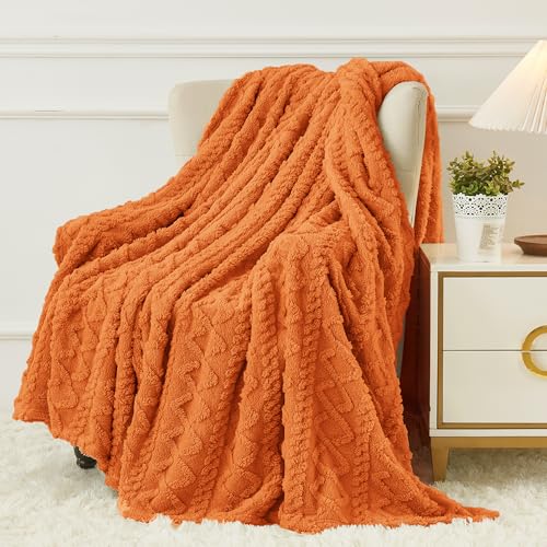 Aganear Fleece Throw Blanket - Cozy Soft Fuzzy Throw Blanket Boho Fall Decor Throw Blankets for Couch, Warm Present for Birthday, Christmas, Halloween, Housewarming(50"x60", Burnt Orange)