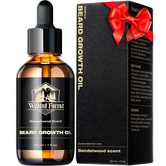 Waking Forest Beard Oil - Beard Growth Oil Thicker Beard Sandalwood with Vitamin E, Rosemary, Castor Beard Oil for Men Growth, Softens & Strengthens Beard Serum