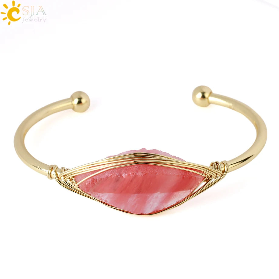 Gem Stone Open Cuffs Crystals Natural Stone Bracelet