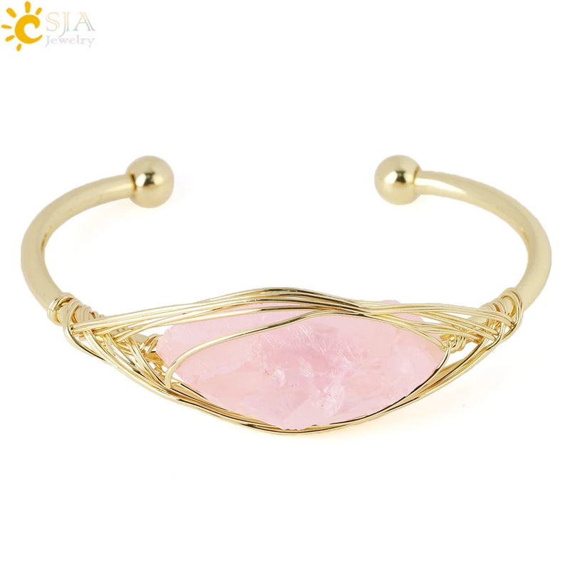 Gem Stone Open Cuffs Crystals Natural Stone Bracelet