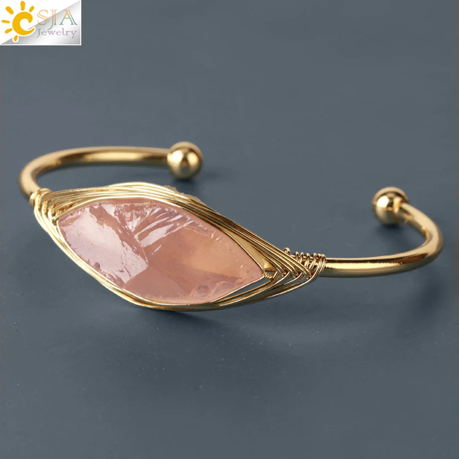 Gem Stone Open Cuffs Crystals Natural Stone Bracelet