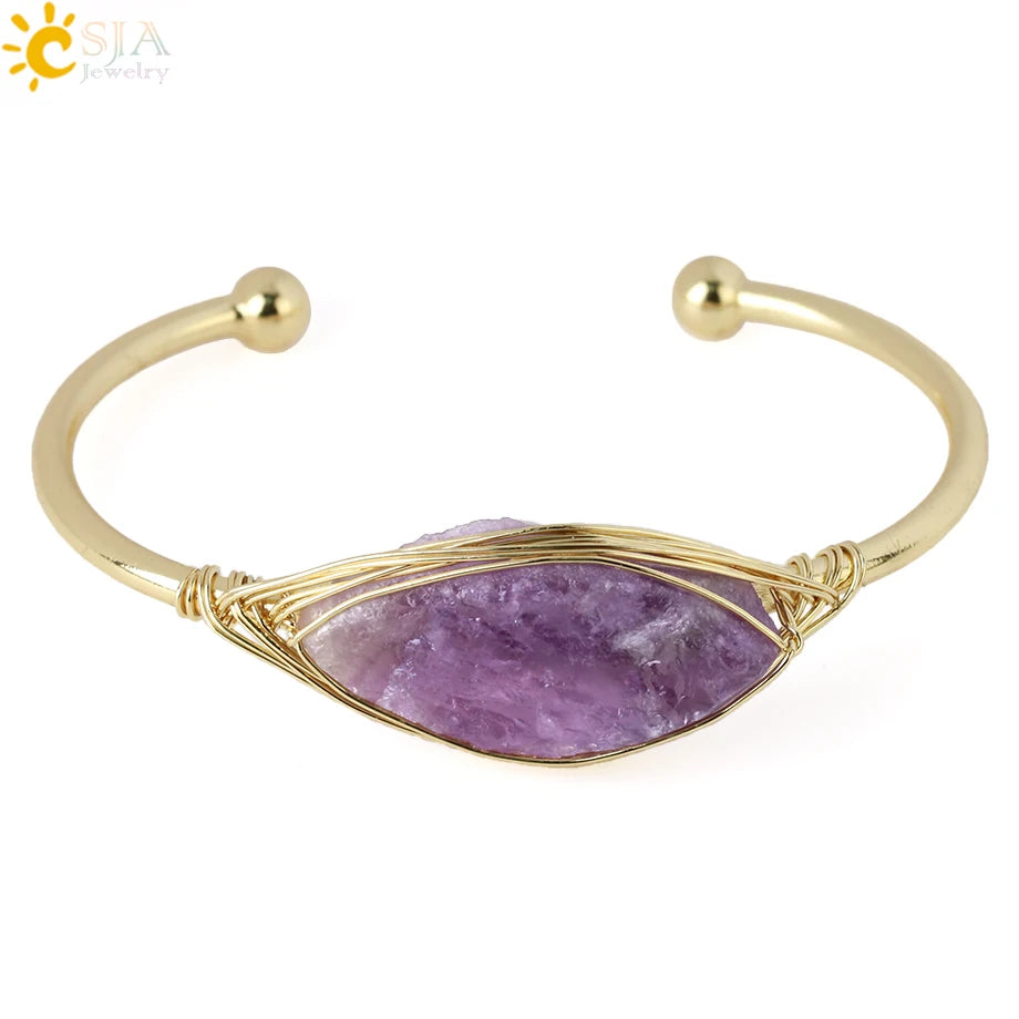 Gem Stone Open Cuffs Crystals Natural Stone Bracelet