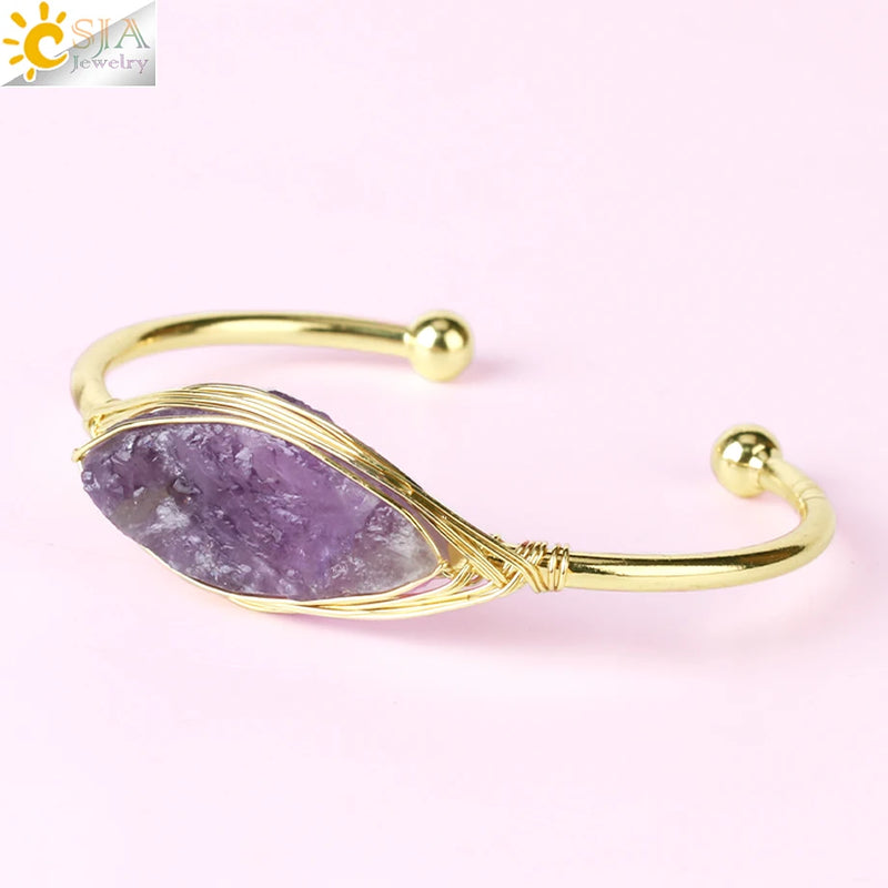 Gem Stone Open Cuffs Crystals Natural Stone Bracelet