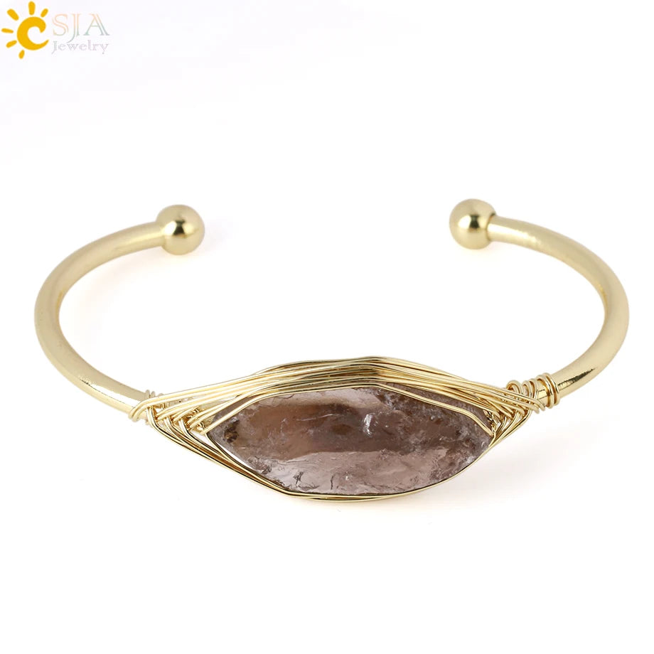 Gem Stone Open Cuffs Crystals Natural Stone Bracelet