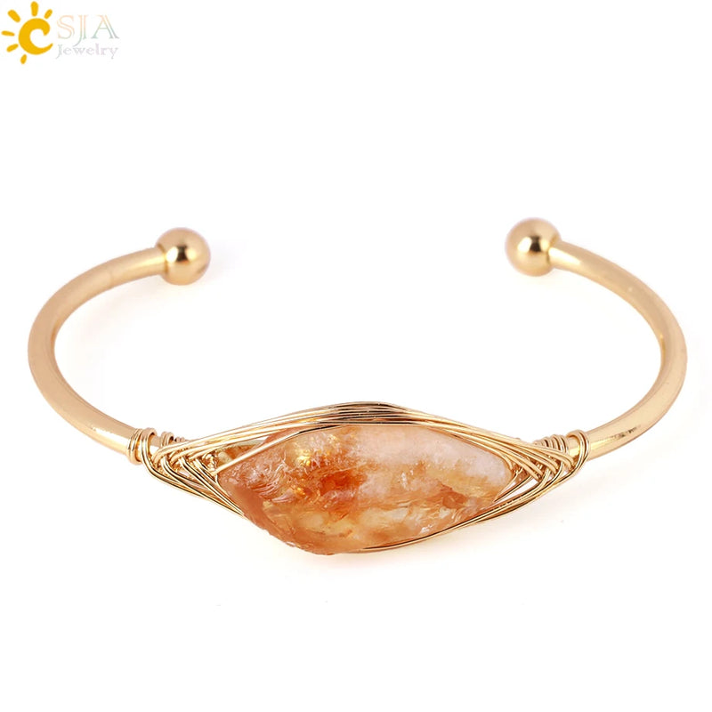 Gem Stone Open Cuffs Crystals Natural Stone Bracelet