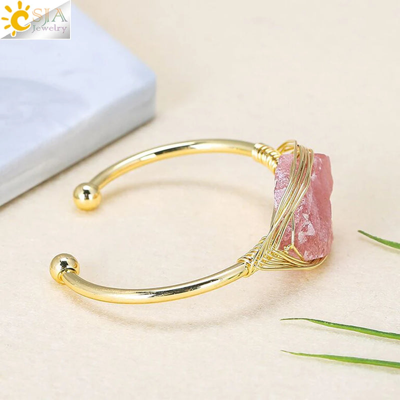 Gem Stone Open Cuffs Crystals Natural Stone Bracelet