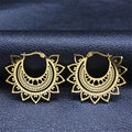 India Gypsy Tribal Ethnic Mandala Stainless Steel Earrings Women Gold Color Lotus Flower Hoop Earrings Jewelry aretes E9354S01