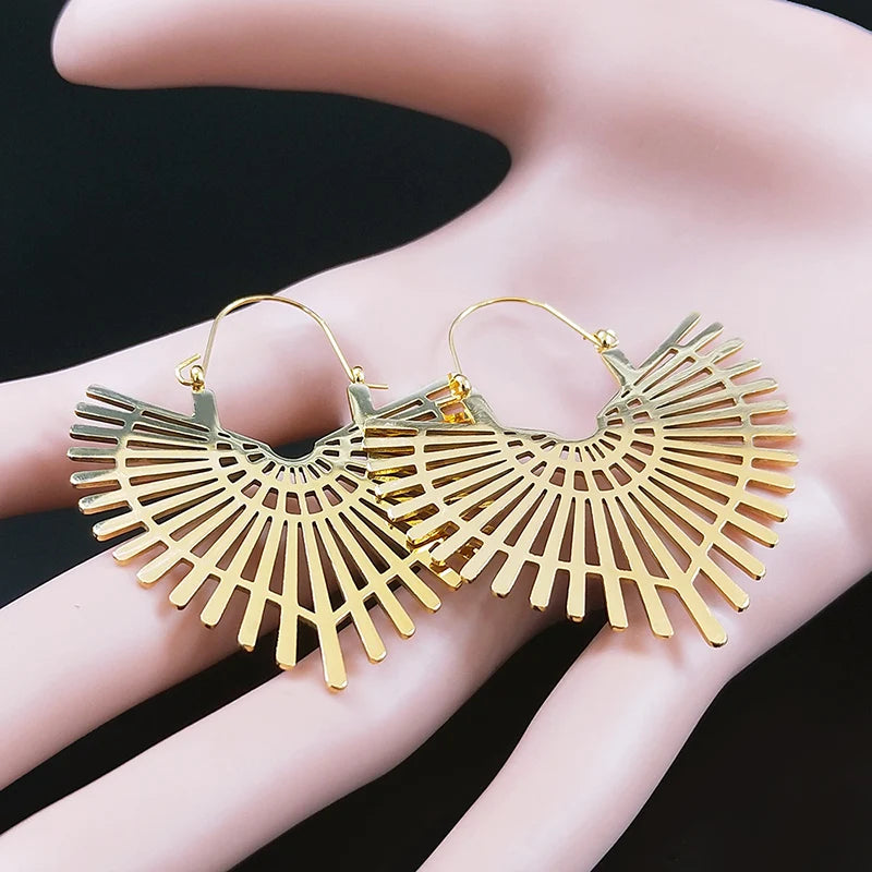 Big Bohemia Geometry Stainless Steel Round Earrings Hoop Earrings