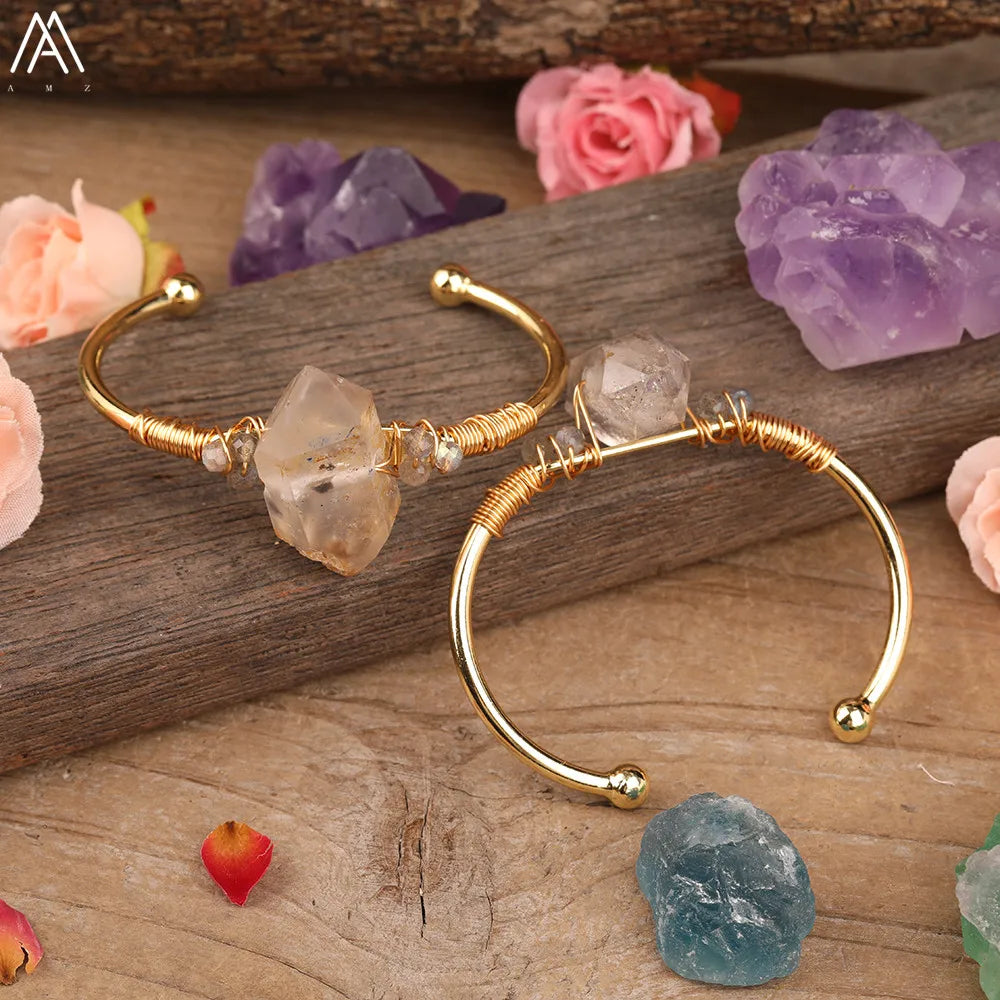 Natural Herkimer Diamonds Quartz Stick Point Cuff Bangle Bracelet
