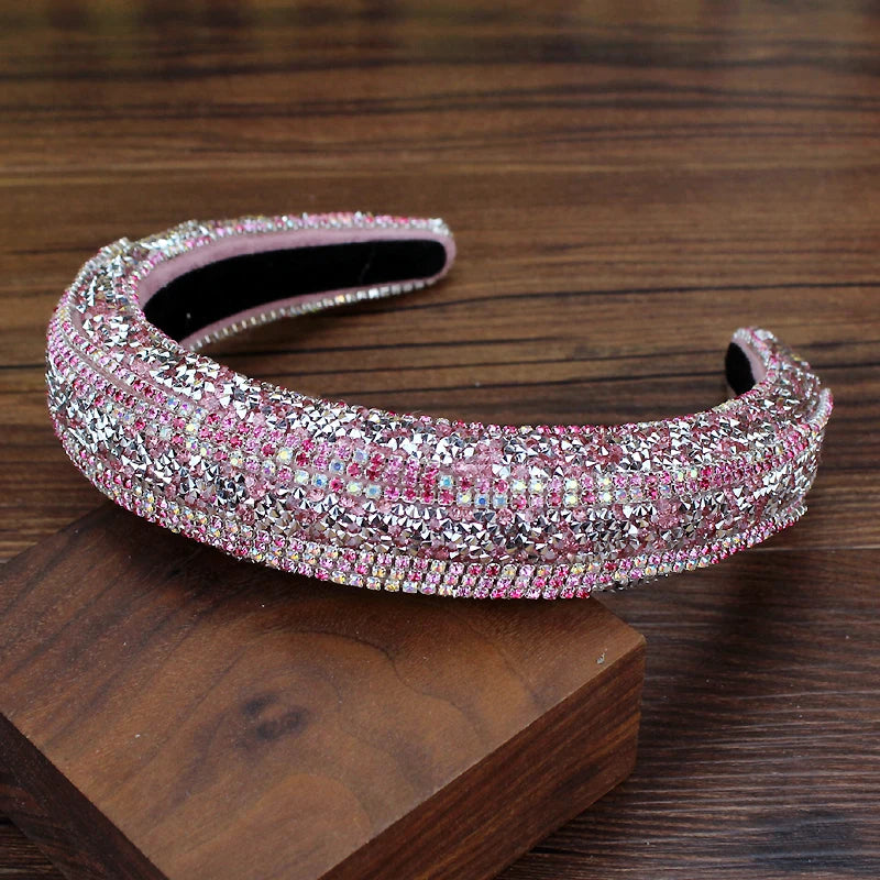 Gorgeous Pink Crystal Princess Padded Headbands Rhinestone Baroque Handmade Hairbands For Women Hair Jewelry Girls Wedding