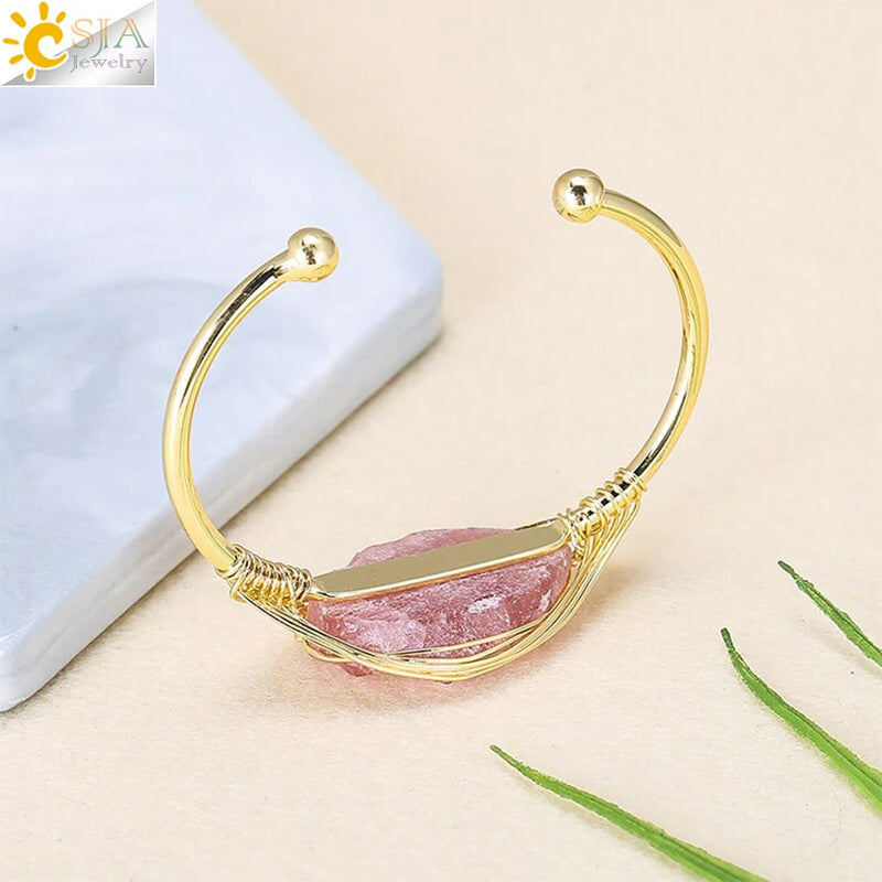 Gem Stone Open Cuffs Crystals Natural Stone Bracelet