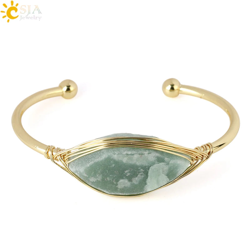 Gem Stone Open Cuffs Crystals Natural Stone Bracelet