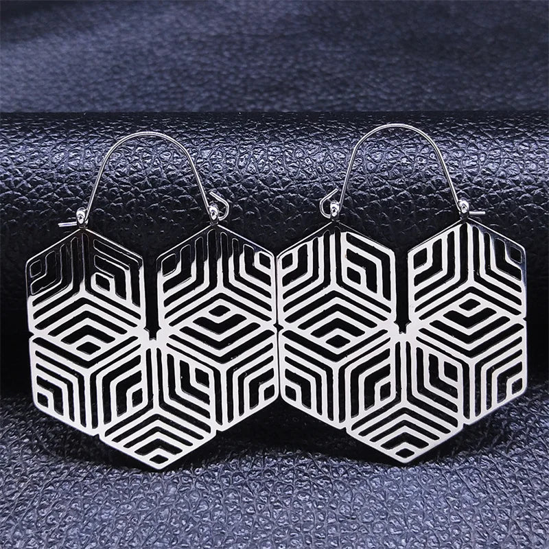 Big Bohemia Geometry Stainless Steel Round Earrings Hoop Earrings