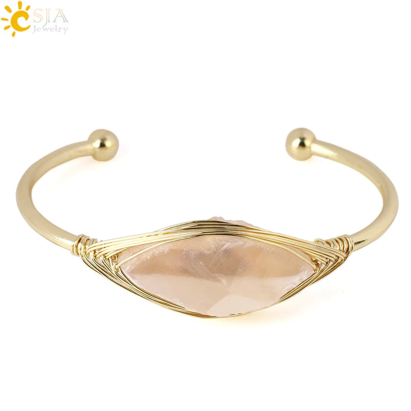 Gem Stone Open Cuffs Crystals Natural Stone Bracelet