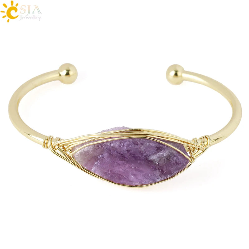 Gem Stone Open Cuffs Crystals Natural Stone Bracelet