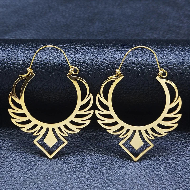 Big Bohemia Geometry Stainless Steel Round Earrings Hoop Earrings