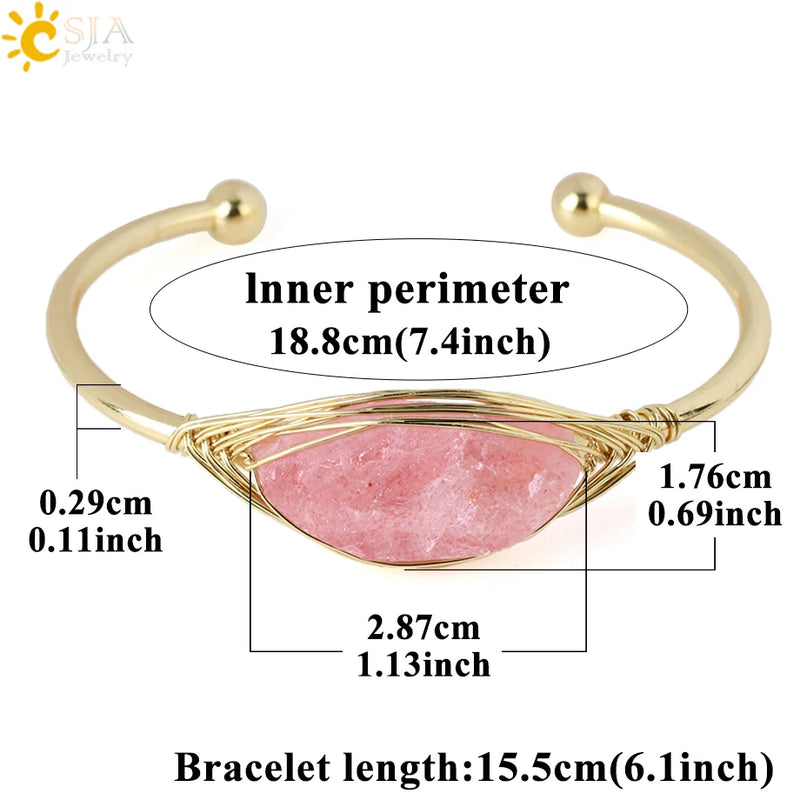 Gem Stone Open Cuffs Crystals Natural Stone Bracelet