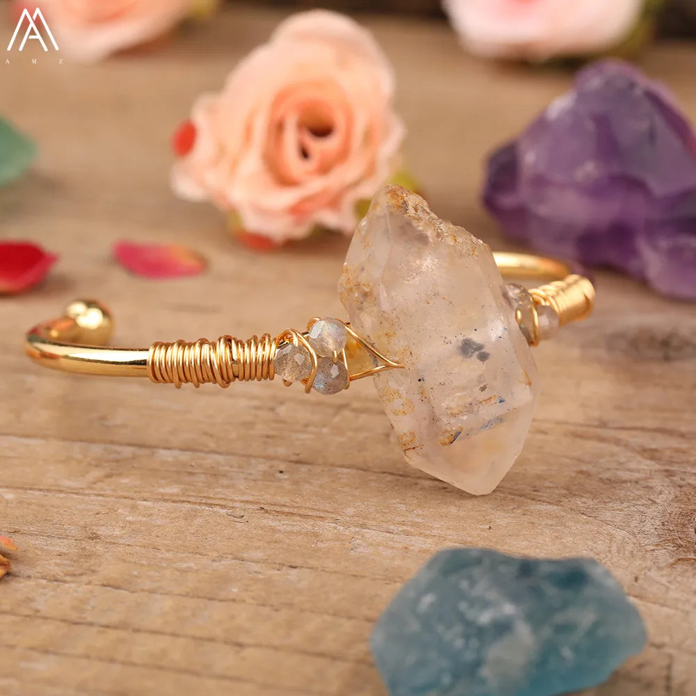 Natural Herkimer Diamonds Quartz Stick Point Cuff Bangle Bracelet