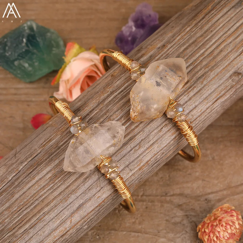Natural Herkimer Diamonds Quartz Stick Point Cuff Bangle Bracelet