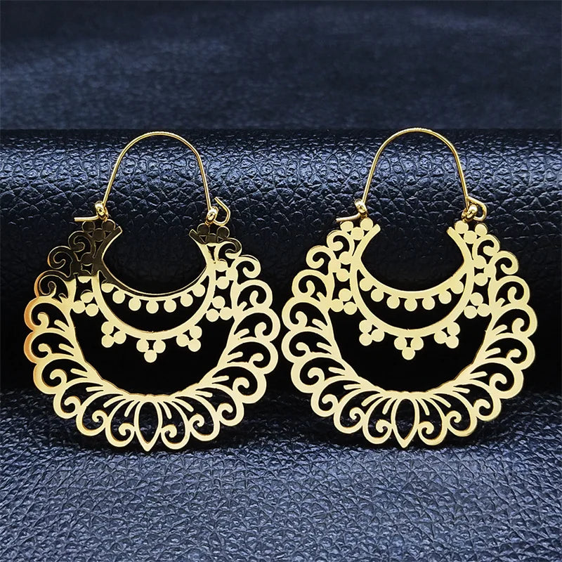 Big Bohemia Geometry Stainless Steel Round Earrings Hoop Earrings