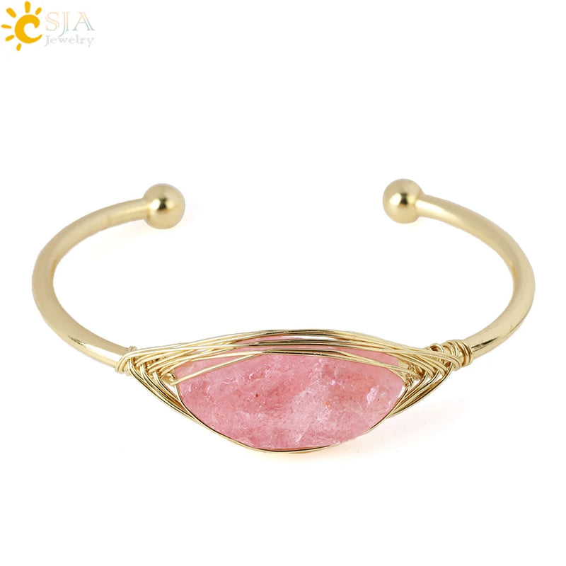 Gem Stone Open Cuffs Crystals Natural Stone Bracelet