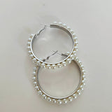 Pearl Hoop Earrings Silver -Vedazzling Accessories