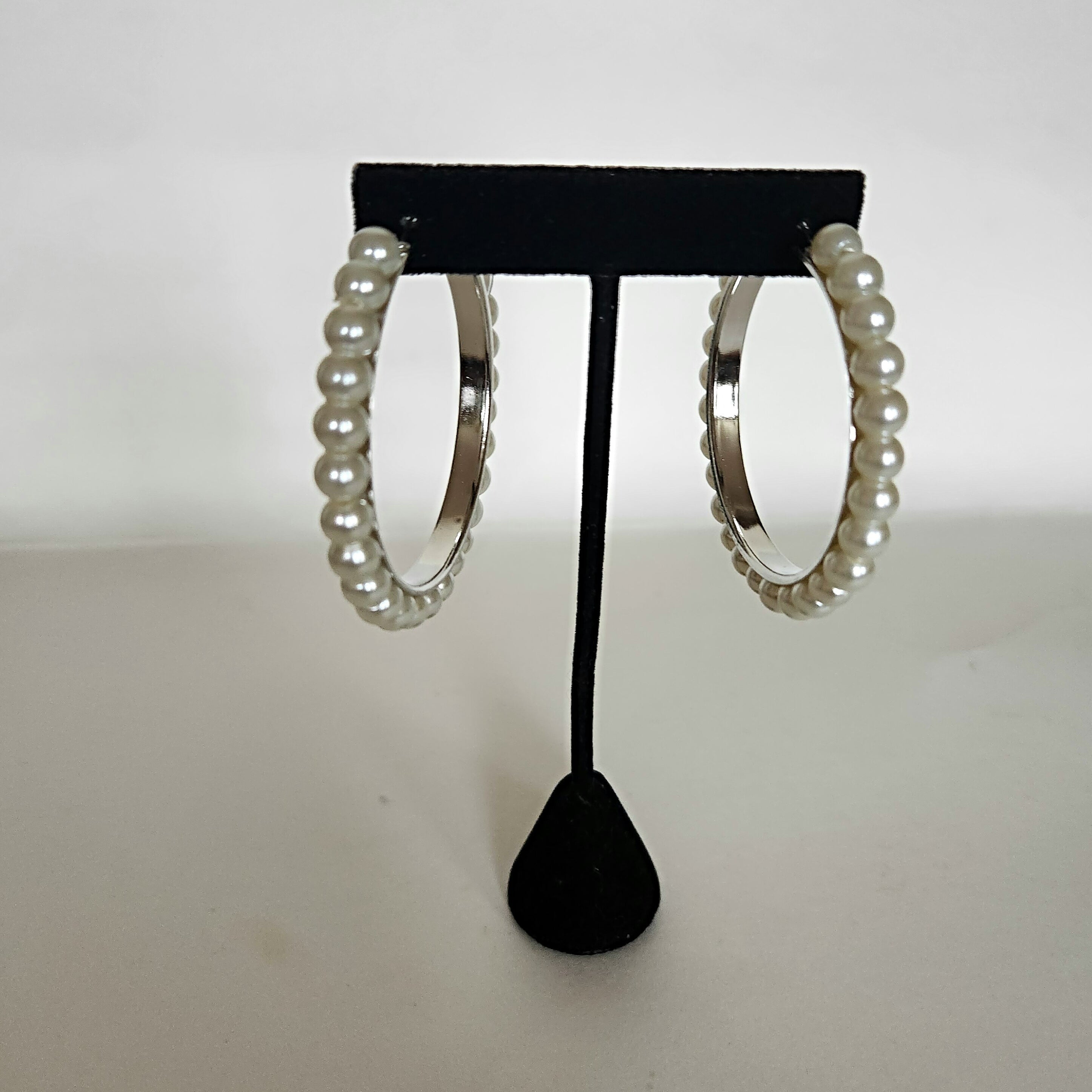 Pearl Hoop Earrings Silver -Vedazzling Accessories
