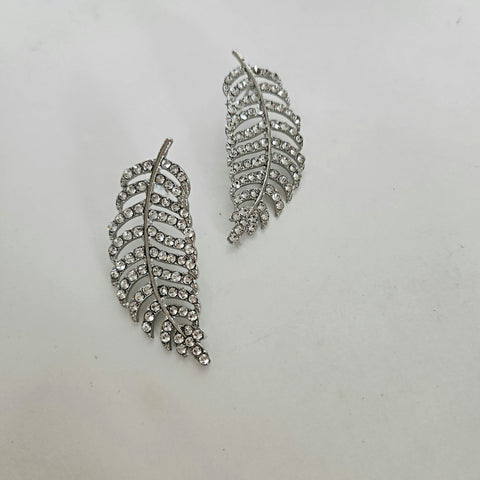 Vedazzling Leaf Silver Earrings- Vedazzling Accessories